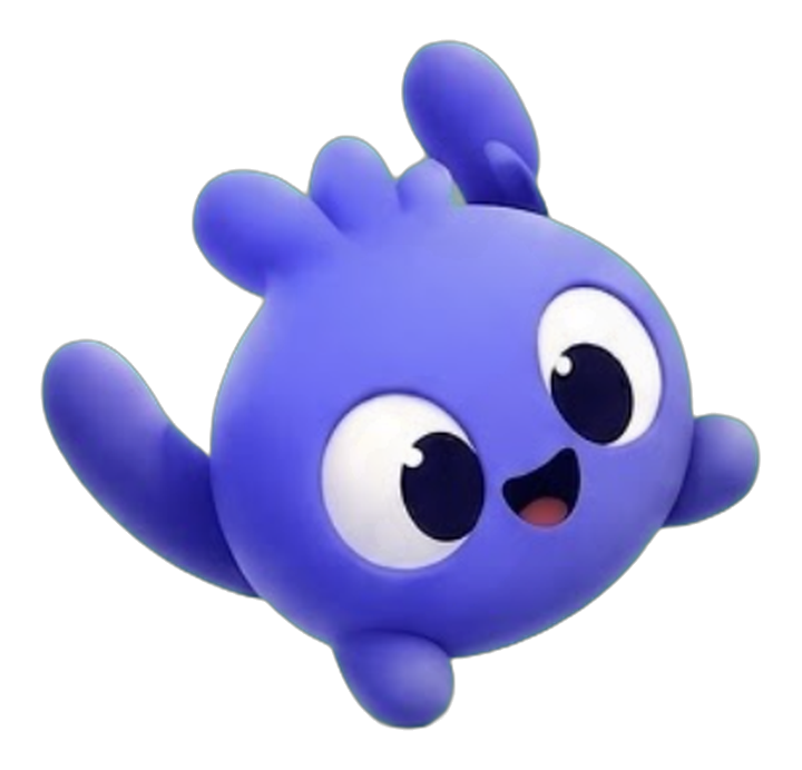 The Let’s Be Social mascot, a friendly purple blob